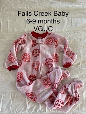 Falls Creek Baby Pink Red Holiday Sleep and Play Footed Pajamas - 6-9M